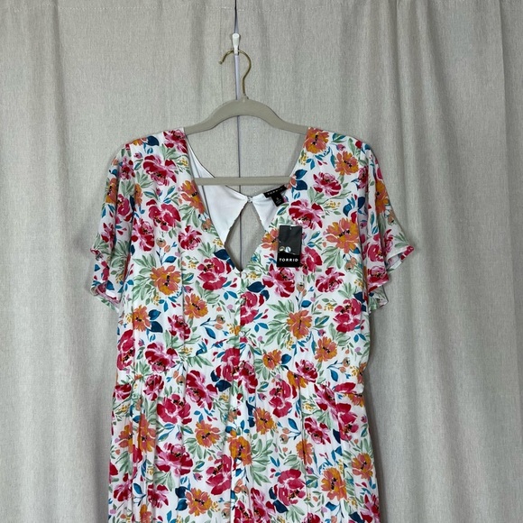 Torrid Floral Hi-low Flutter Sleeve Ivory Gauze Button Front Tea-Length Dress 3X - Picture 7 of 15